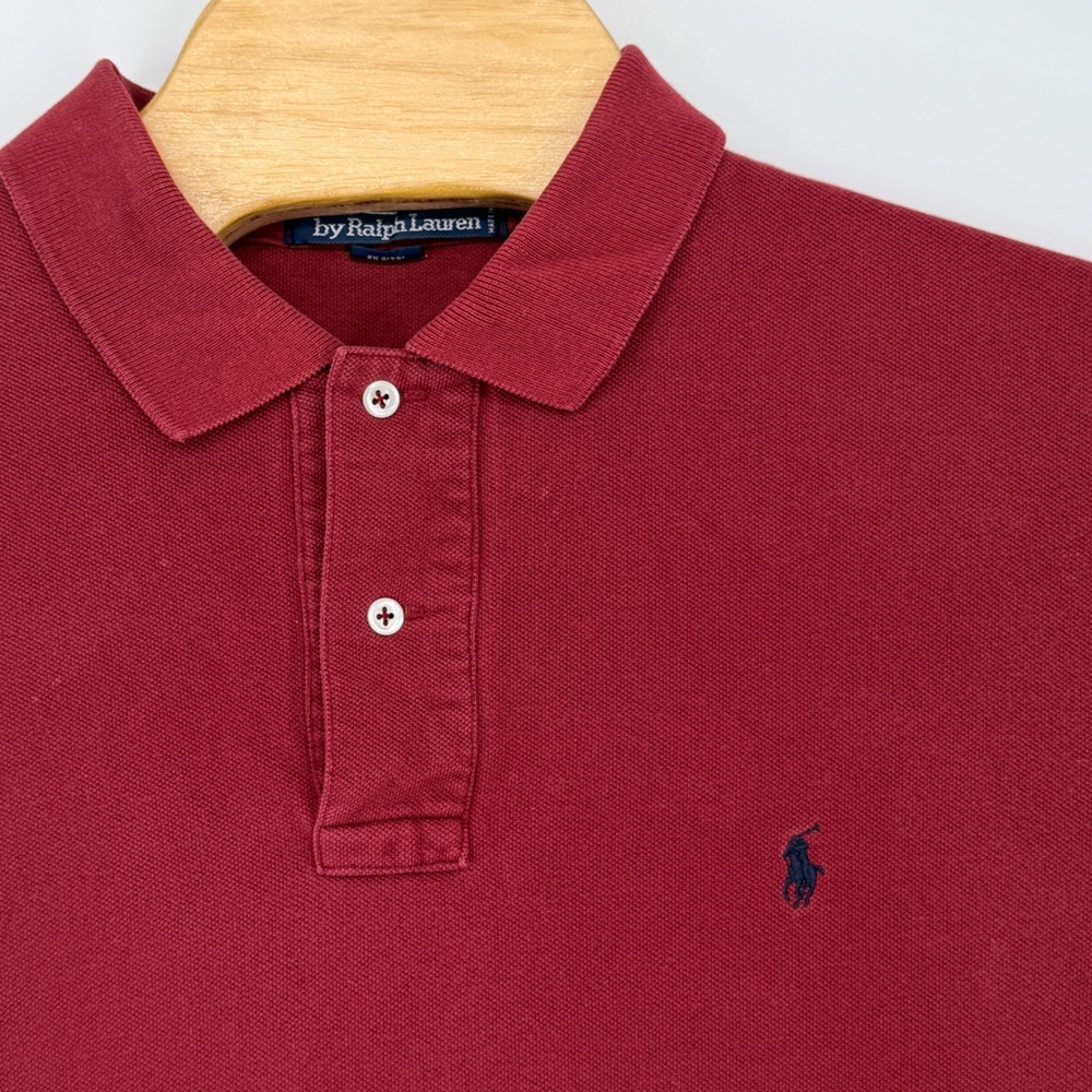 Vintage 90s Polo Ralph Lauren Shirt Men XL Red Long Sleeve Pique Cotton Burgundy
